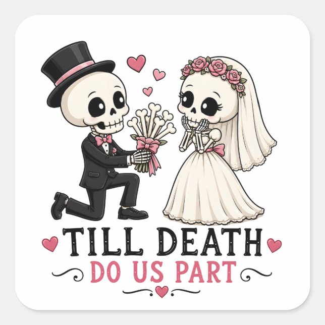Cute Skeleton Wedding Proposal Square Sticker (Front)