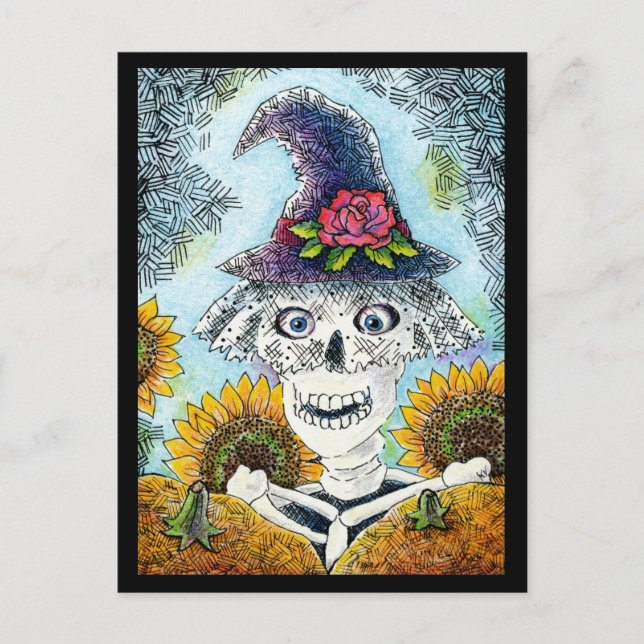 Cute Skeleton Witch Halloween postcard (Front)