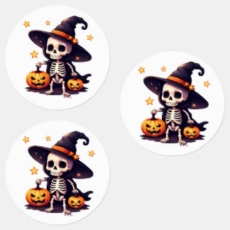 Cute Skeleton Witch Halloween Stickers – Spooky Ka