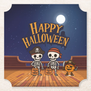 cute, skeletons and pumpkin Halloween  Paper Coaster