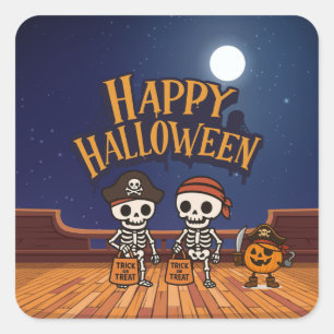 cute, skeletons and pumpkin Halloween Square Sticker