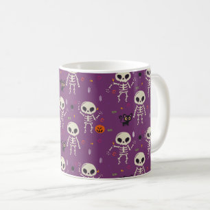 Cute Skeletons Halloween Pattern Purple Coffee Mug