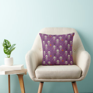 Cute Skeletons Halloween Pattern Purple Cushion