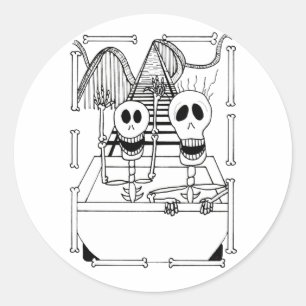 Cute Skeletons on Roller Coaster Ride Classic Round Sticker