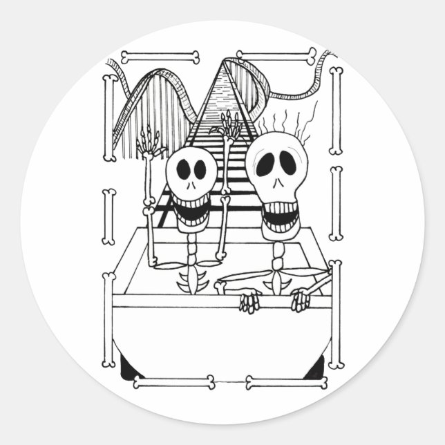 Cute Skeletons on Roller Coaster Ride Classic Round Sticker (Front)