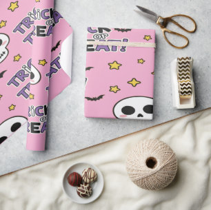 Cute Skeletons Pink For Halloween Wrapping Paper