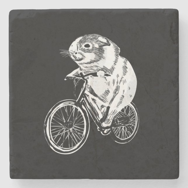 Cute Sketch Guinea Pig Bicycle | Cute Pet Lover Stone Coaster (Front)