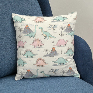 Cute Sketchy Dinosaurs at Jurassic Land Cushion