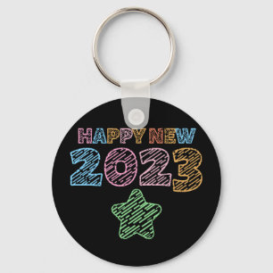 Cute Sketchy Happy New Year 2023 Key Ring