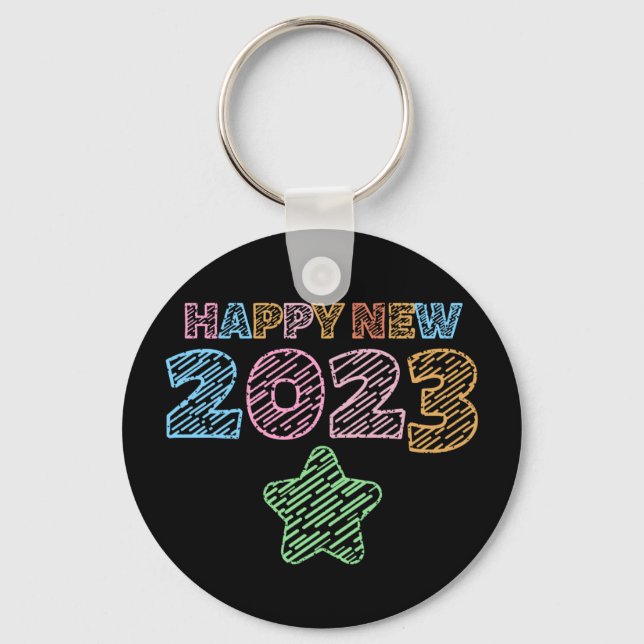 Cute Sketchy Happy New Year 2023 Key Ring (Front)
