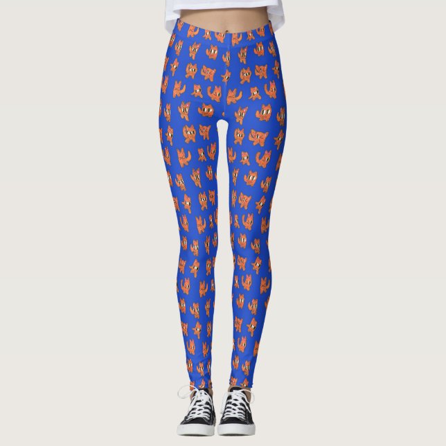 Cute sketchy monsters motif pattern leggings (Front)