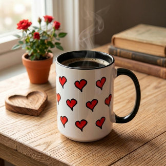 Cute Sketchy Red Heart Pattern Mug