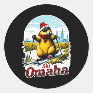 Cute Ski Adventure In Omaha Groundhog Prairie Dog Classic Round Sticker