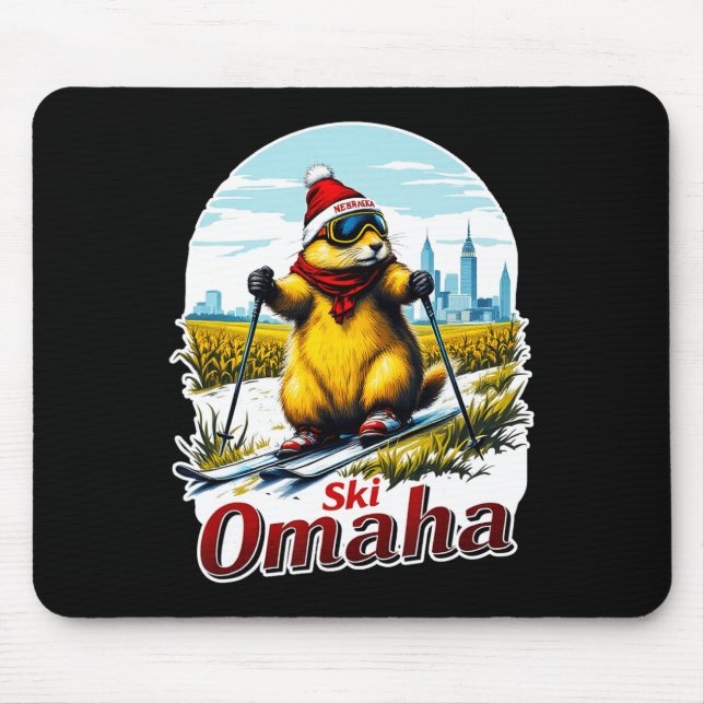 Cute Ski Adventure In Omaha Groundhog Prairie Dog  Mouse Pad (Front)