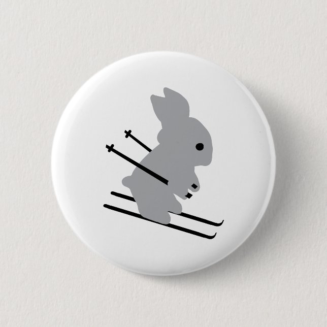 cute ski bunny  snow skiing 6 cm round badge (Front)