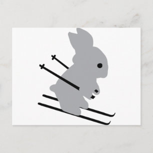 cute ski bunny  snow skiing postcard