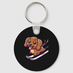 Cute Ski Dog Alpine Snow Dachshund Puppy Winter Key Ring