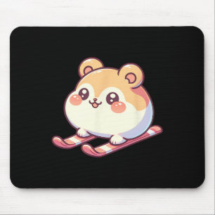 Cute Ski Hamster Kawaii Chubby Winter Alpine Slope Mouse Pad