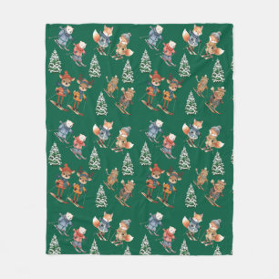 Cute Skiing Animals Fleece Blanket
