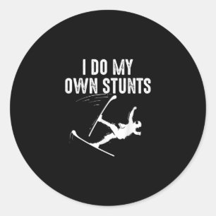 Cute Skiing Best I Do My Own Stunts Gift Classic Round Sticker