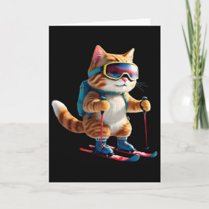 Cute Skiing Cat Funny Winter Snow Sports Gift Men Card