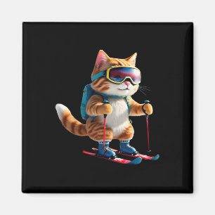 Cute Skiing Cat Funny Winter Snow Sports Gift Men Magnet