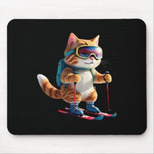 Cute Skiing Cat Funny Winter Snow Sports Gift Men Mouse Pad