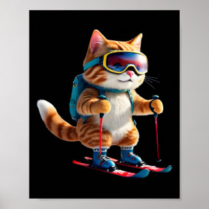 Cute Skiing Cat Funny Winter Snow Sports Gift Men Poster