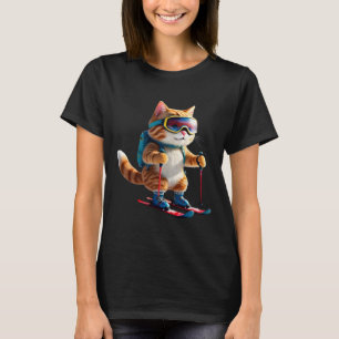 Cute Skiing Cat Funny Winter Snow Sports Gift Men  T-Shirt