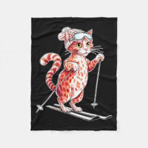 Cute skiing cat with goggles men women fleece blanket