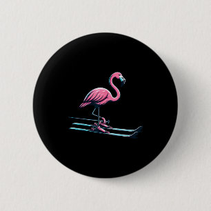Cute skiing flamingo design winter sports 6 cm round badge