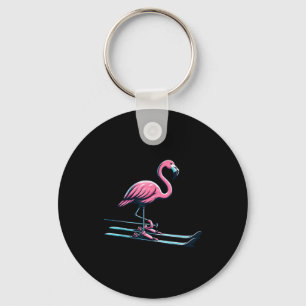 Cute skiing flamingo design winter sports key ring