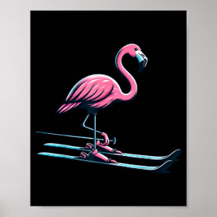 Cute skiing flamingo design winter sports  poster