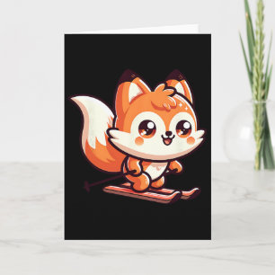 Cute Skiing Fox Kawaii Alpine Slope Winter Fun  Card