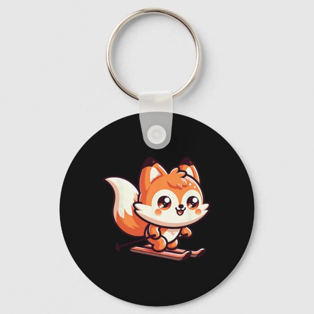 Cute Skiing Fox Kawaii Alpine Slope Winter Fun  Key Ring (Front)