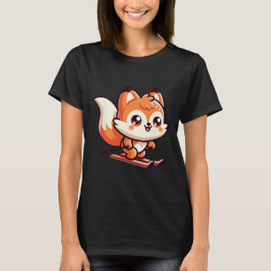 Cute Skiing Fox Kawaii Alpine Slope Winter Fun T-Shirt