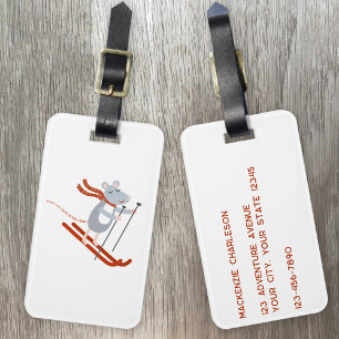 Cute Skiing Mouse Luggage Tag