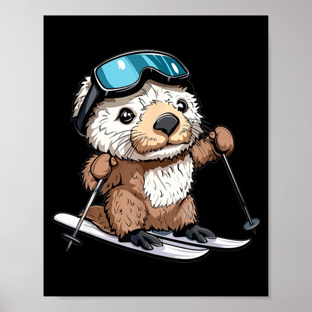 Cute skiing sea otter  poster (Front)