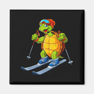 Cute skiing turtle cartoon winter sports magnet