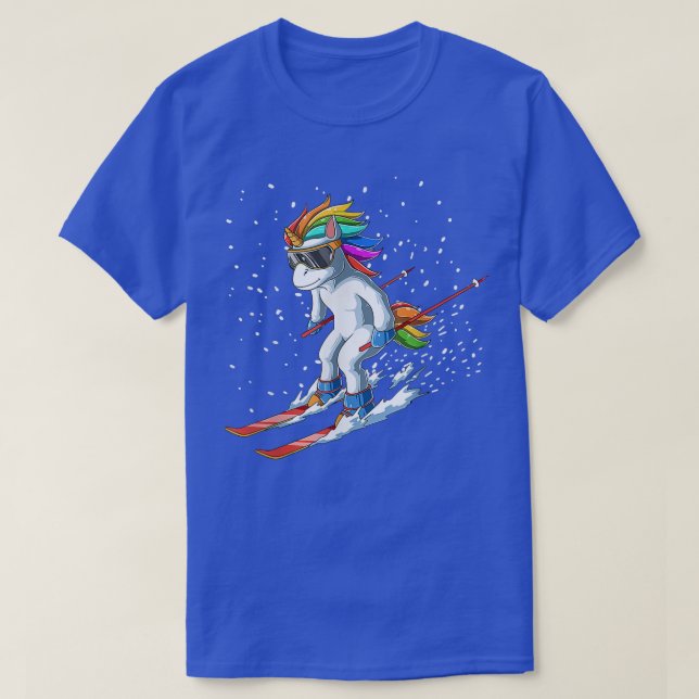 Cute Skiing Unicorn Gift Boys Girls T-Shirt (Design Front)