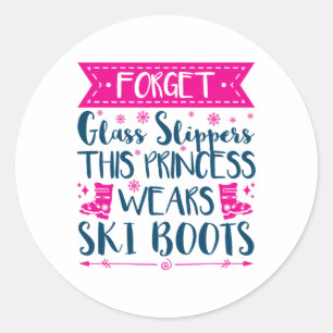 Cute Skiing Women Girls Slogan Classic Round Sticker