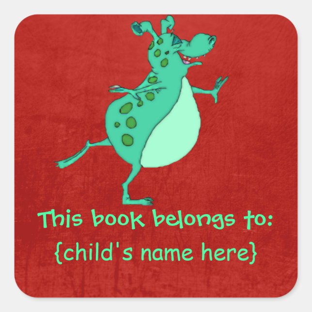 Cute Skipping Green Alien - Book Belongs To Square Sticker (Front)