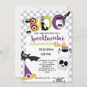 Cute Skull and Bats Halloween Boo Party Invitation