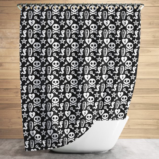 Cute Skull And Crossbone Halloween Pattern Shower Curtain (Cute Skull And Crossbone Halloween Pattern Shower Curtain)