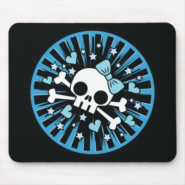 Cute Skull and Crossbones - Blue Mouse Pad (Front)