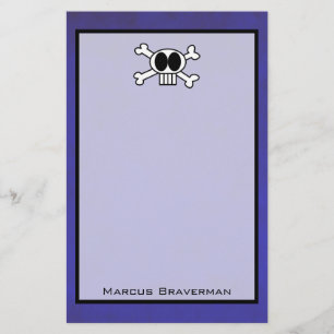 Cute Skull and Crossbones on Purple Background Stationery