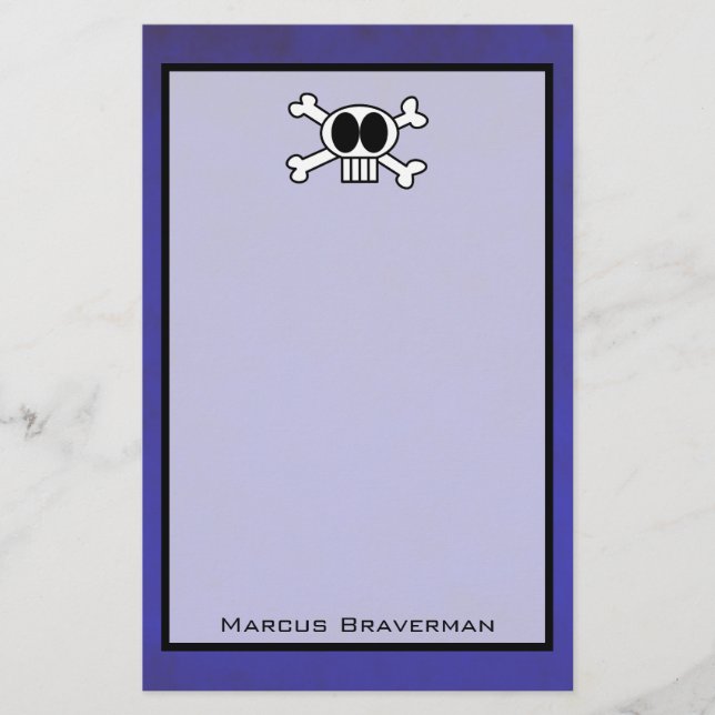 Cute Skull and Crossbones on Purple Background Stationery (Front)