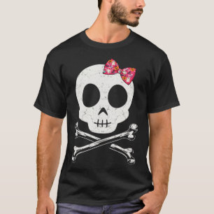 Cute Skull And Crossbones Pink Bow Tie Halloween S T-Shirt