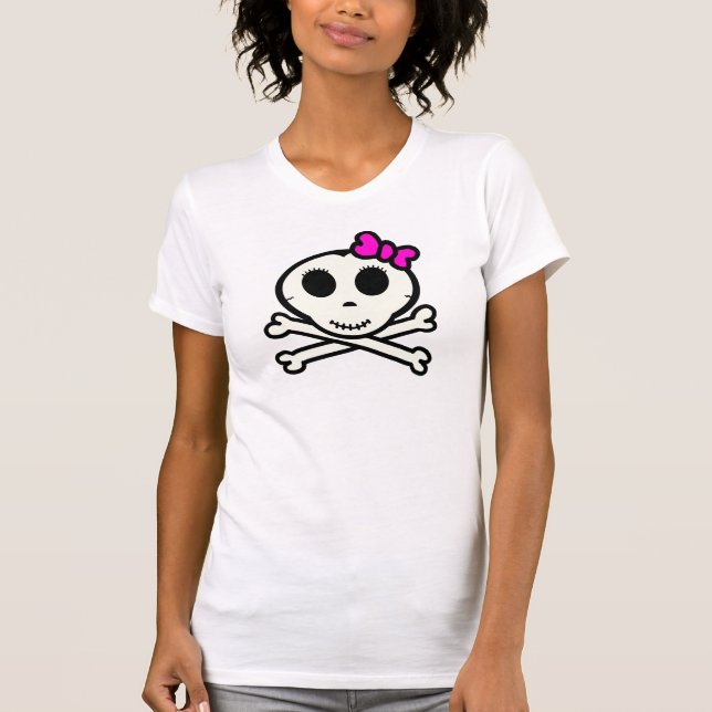 Cute Skull and Crossbones With Pink Bow T-Shirt (Front)