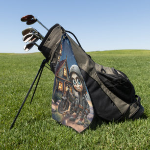 Cute Skull Biker   Moonlit Ride Through the Desert Golf Towel